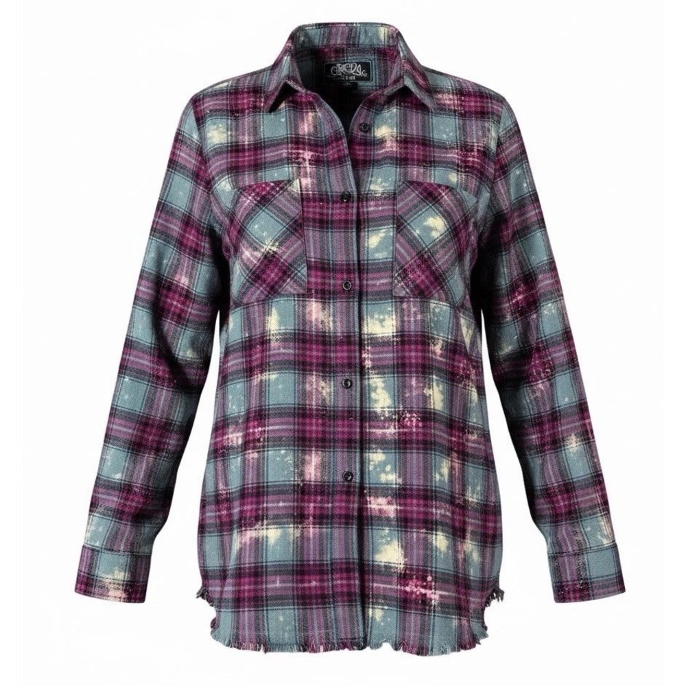 One 24 Rags Flannel Shirt Purple Blue Plaid Women's‎ Size Small